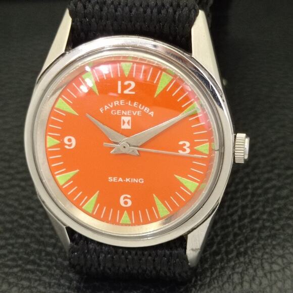 Vintage 1978 Favre Leuba Manual Mens Silver Watch W/Leather Strap - Picture 3 of 9